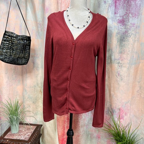 📌Philip Russel Rust Red Rayon Blend Button Down Cardigan - Picture 1 of 13